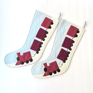 Two Matching St. Jude Hospital Blue Train Christmas Stockings Felt Appliqued